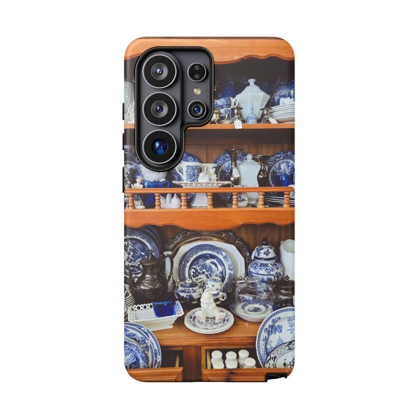 Blue & White China Tough Phone Case, Vintage Curio Shelf iPhone Samsung Google Pixel Cover