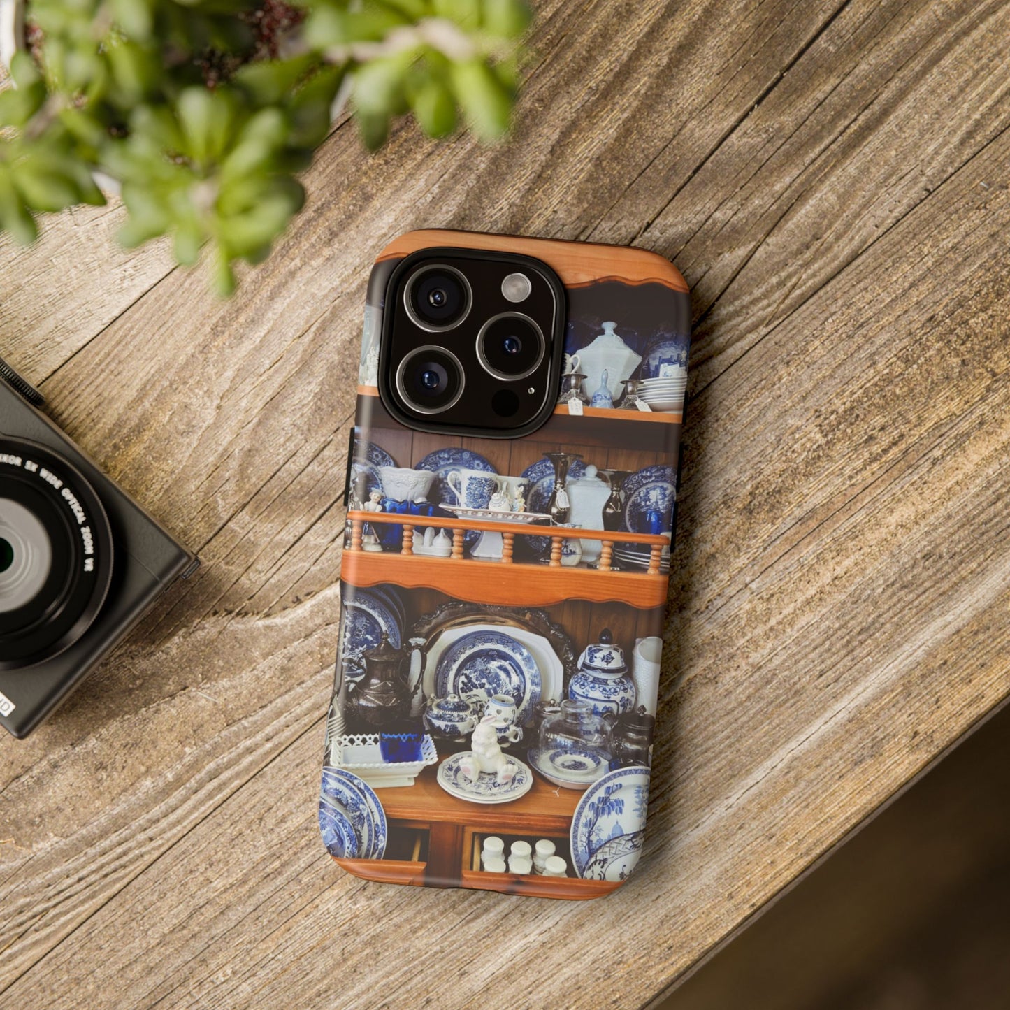 Blue & White China Tough Phone Case, Vintage Curio Shelf iPhone Samsung Google Pixel Cover