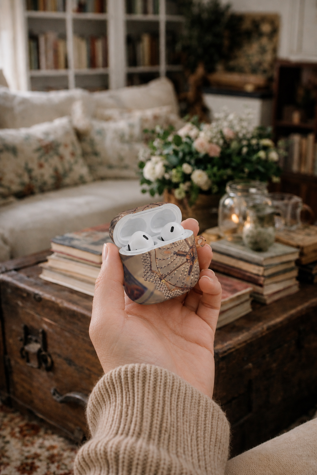 Gold Chandelier AirPods Case--Vintage Crystal Lighting Earbud Cover