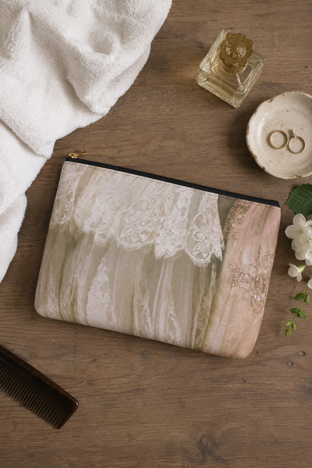 Vintage Lace Accessory Pouch, Bridal Makeup Bag & Wedding Travel Organizer