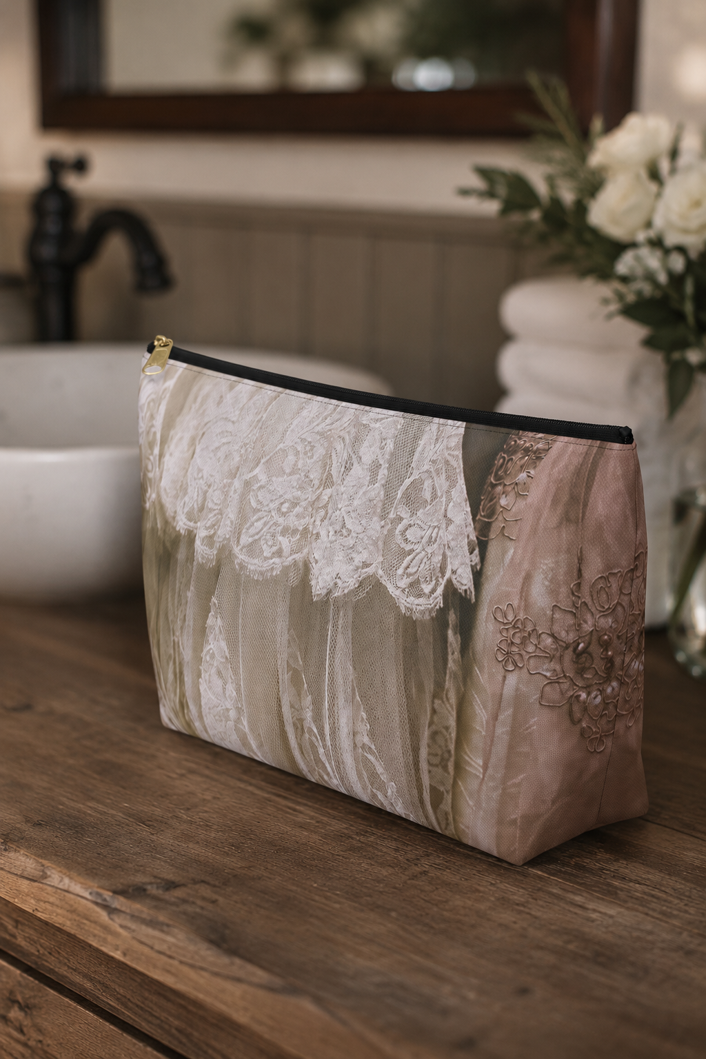 Vintage Lace Accessory Pouch, Bridal Makeup Bag & Wedding Travel Organizer