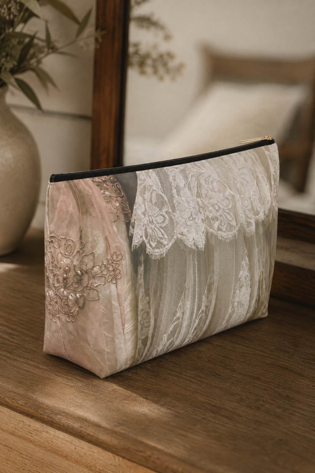 Vintage Lace Accessory Pouch, Bridal Makeup Bag & Wedding Travel Organizer