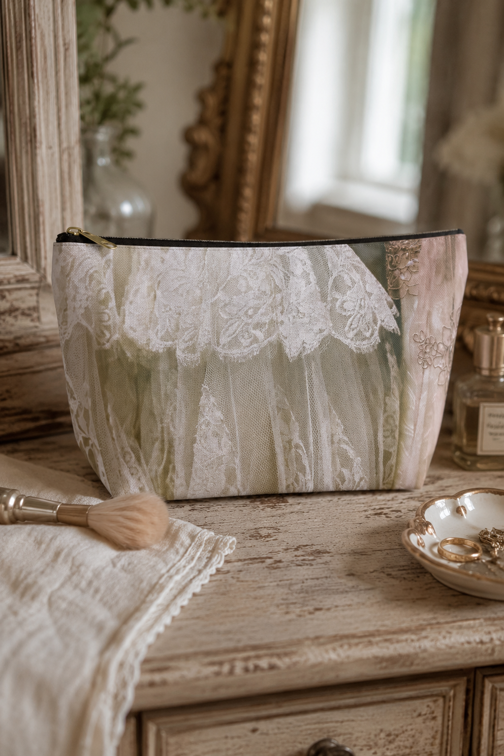 Vintage Lace Accessory Pouch, Bridal Makeup Bag & Wedding Travel Organizer