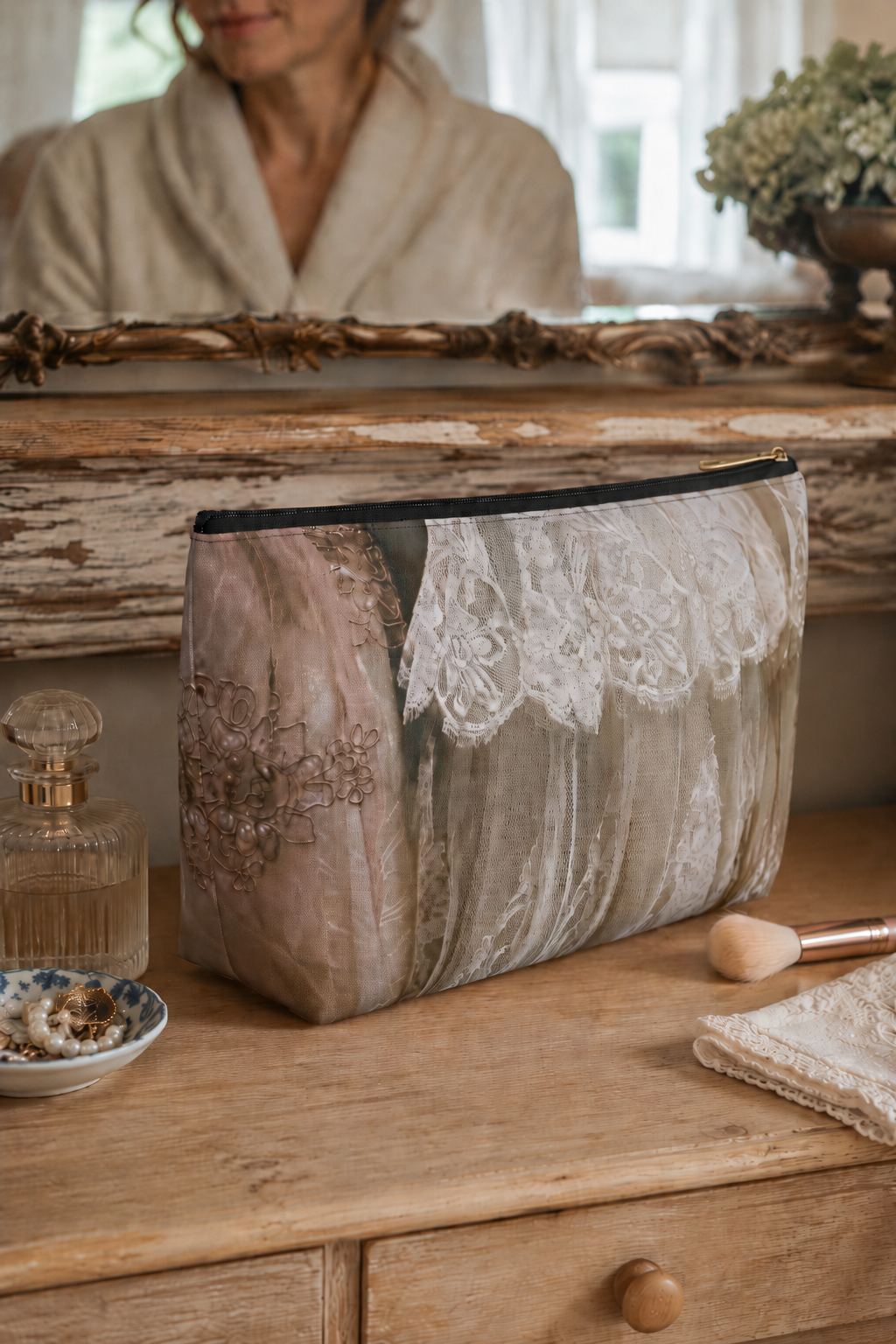 Vintage Lace Accessory Pouch, Bridal Makeup Bag & Wedding Travel Organizer