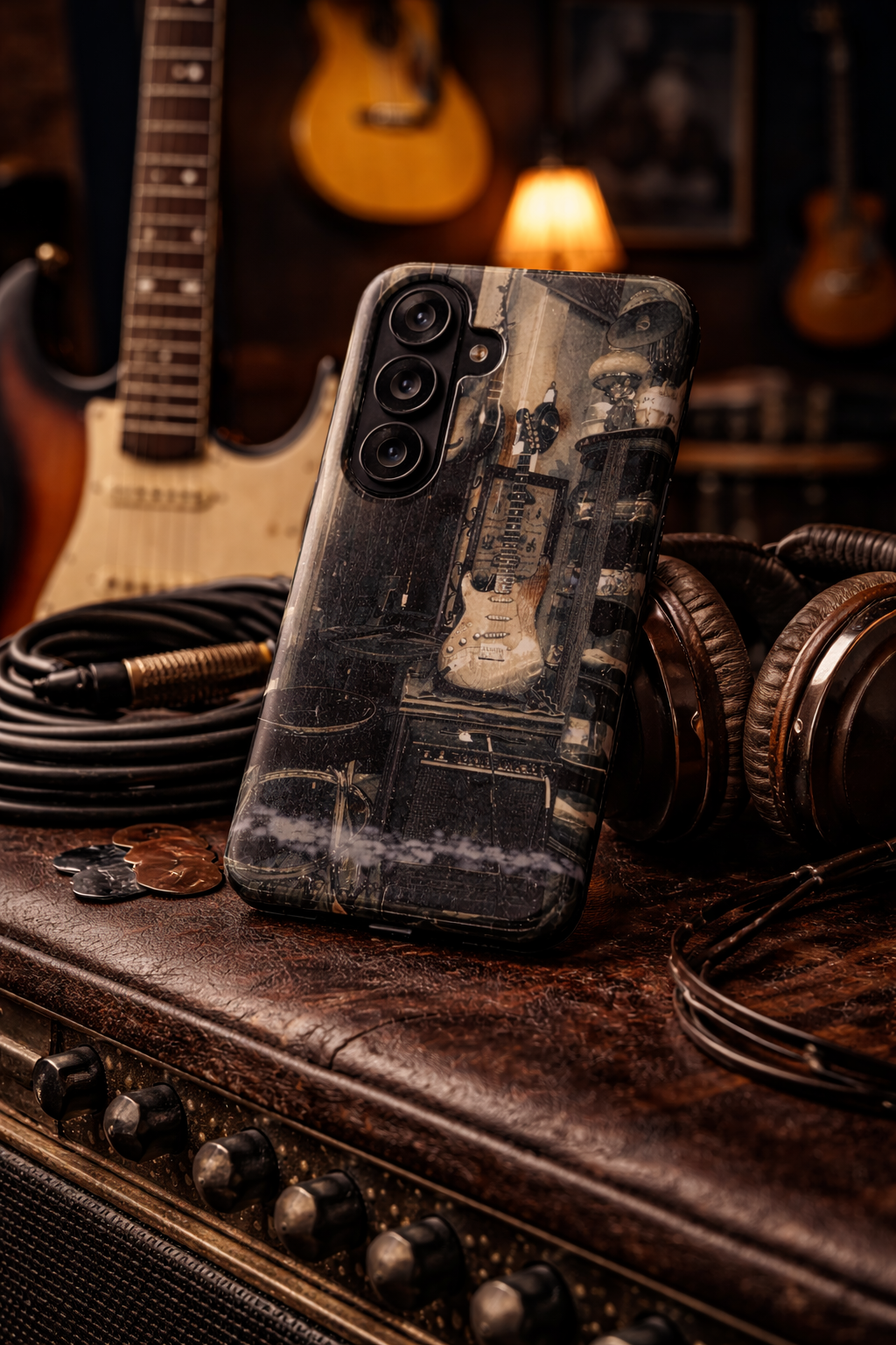 Vintage Style Guitar Phone Case, Tough Cases, Music Lover Gift, Rock & Roll Accessories, Unique Guitar Artwork, Phone Protection