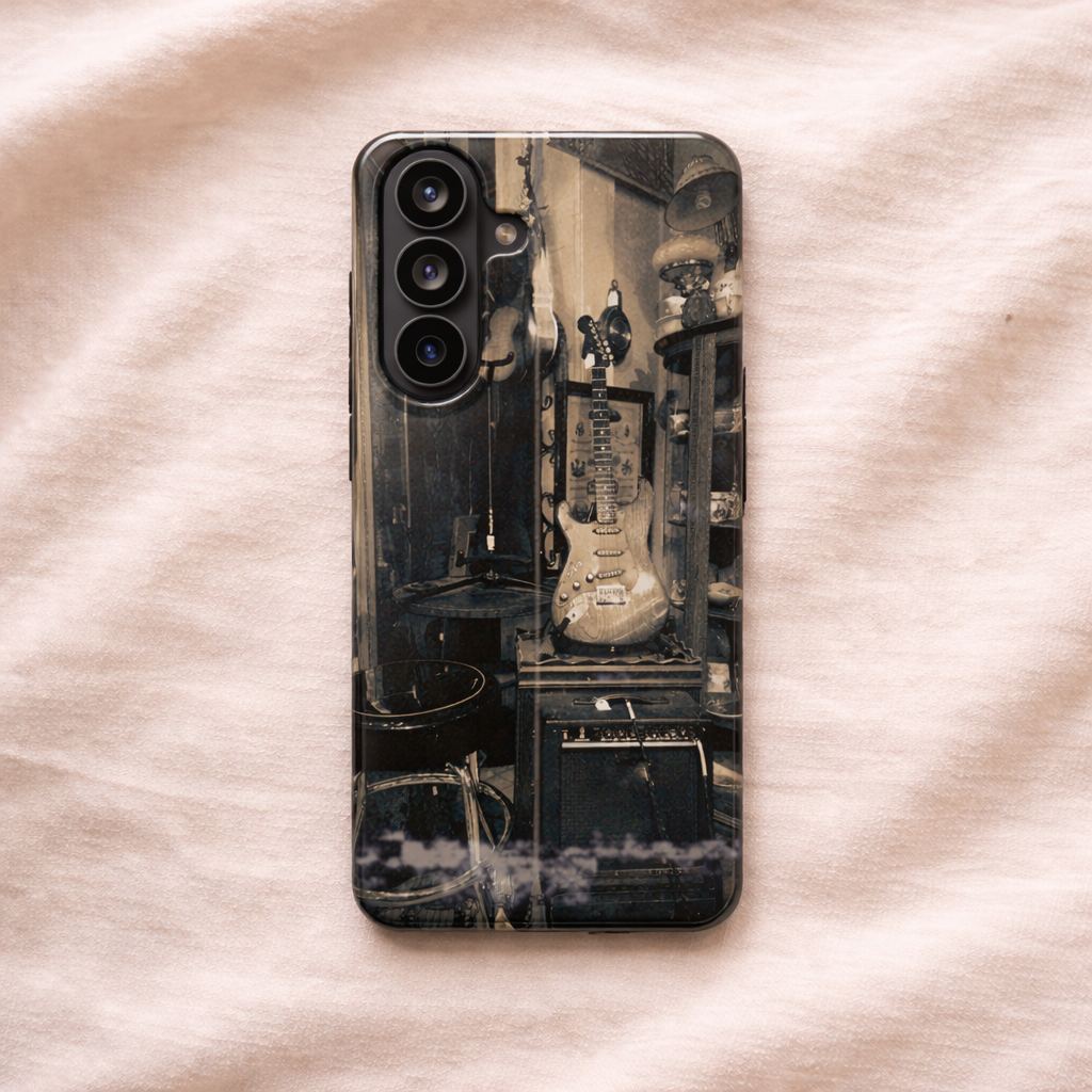 Vintage Style Guitar Phone Case, Tough Cases, Music Lover Gift, Rock & Roll Accessories, Unique Guitar Artwork, Phone Protection