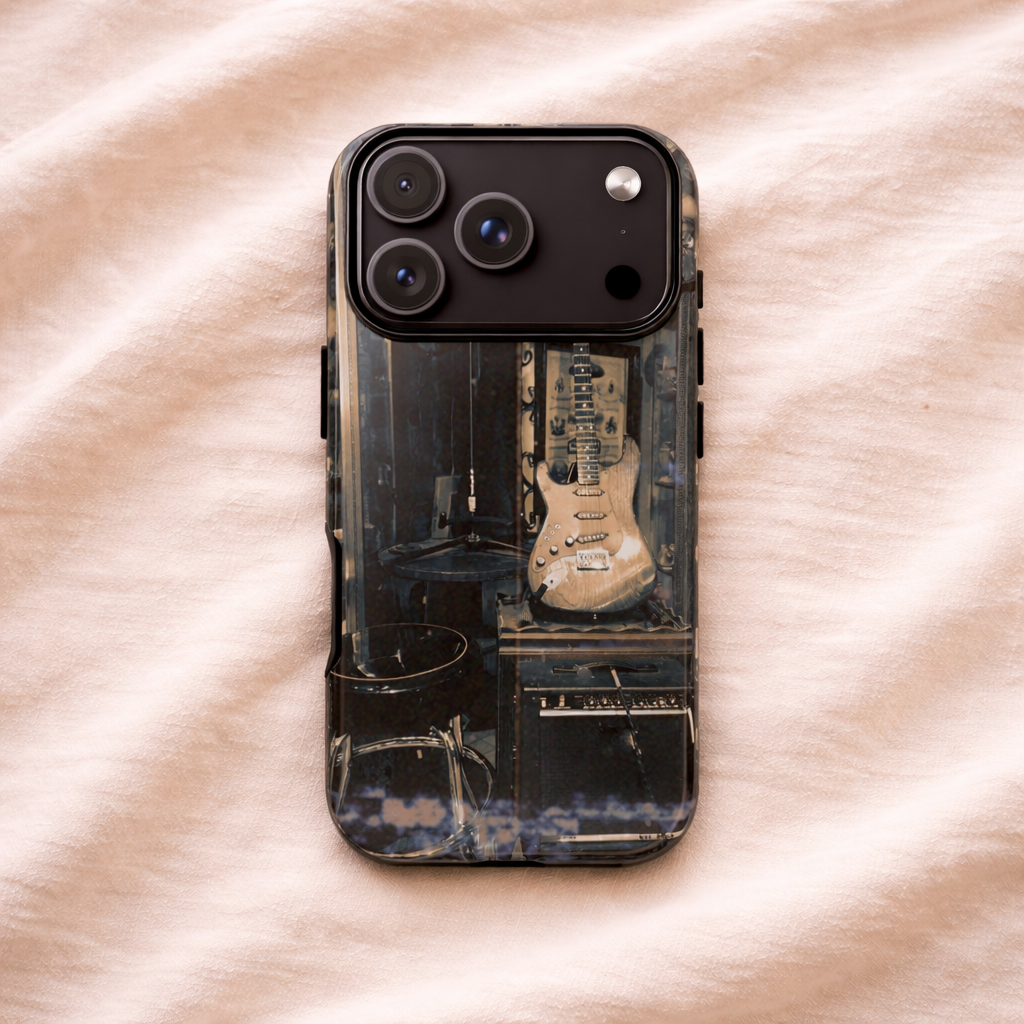 Vintage Style Guitar Phone Case, Tough Cases, Music Lover Gift, Rock & Roll Accessories, Unique Guitar Artwork, Phone Protection